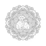 דף צביעה של מנדלה עם כלב וחתול להדפסה