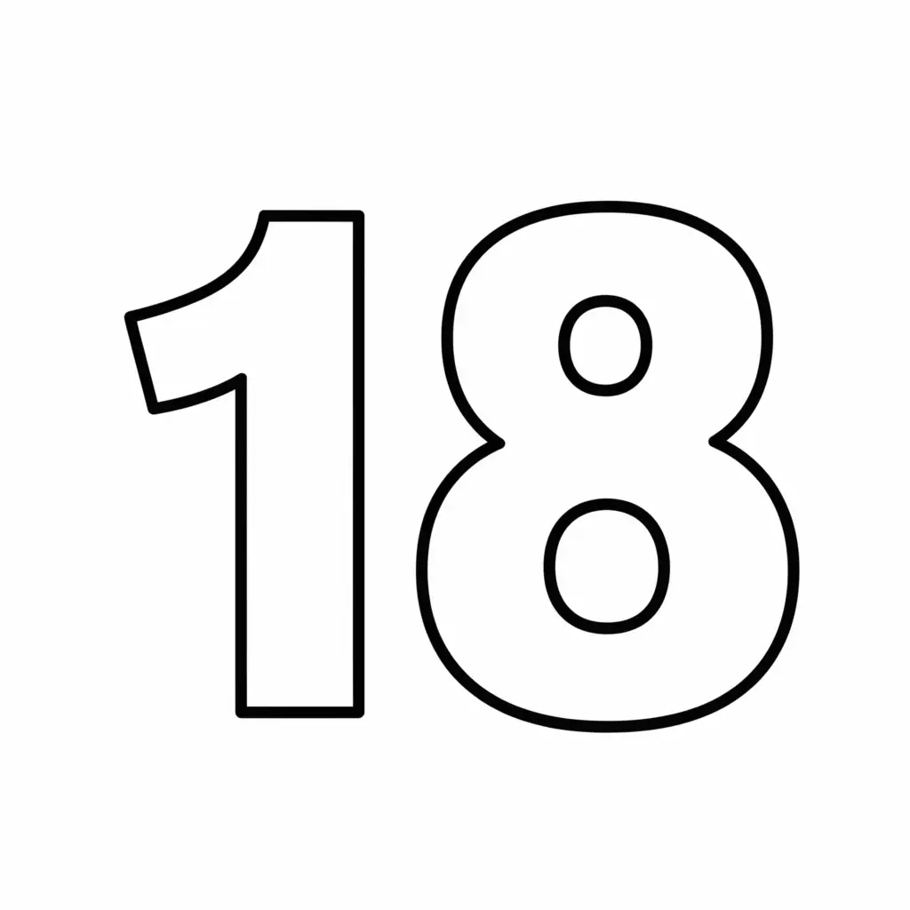 דף צביעה של המספר 18 להדפסה