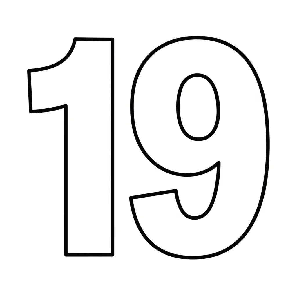 דף צביעה של המספר 19