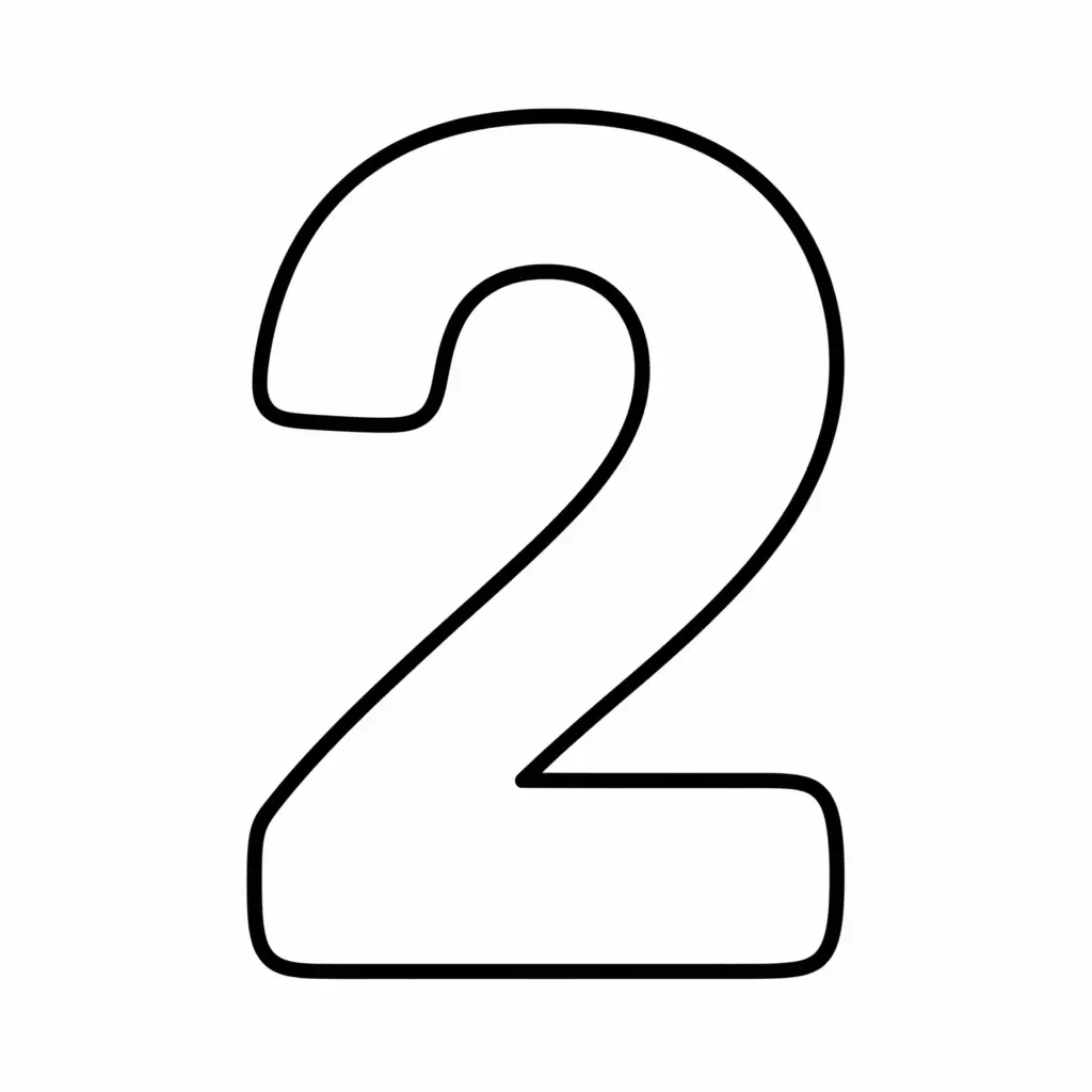 דף צביעה של המספר 2 להדפסה