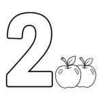 דף צביעה של המספר 2 ותפוחים להדפסה
