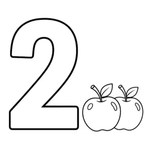 דף צביעה של המספר 2 ותפוחים