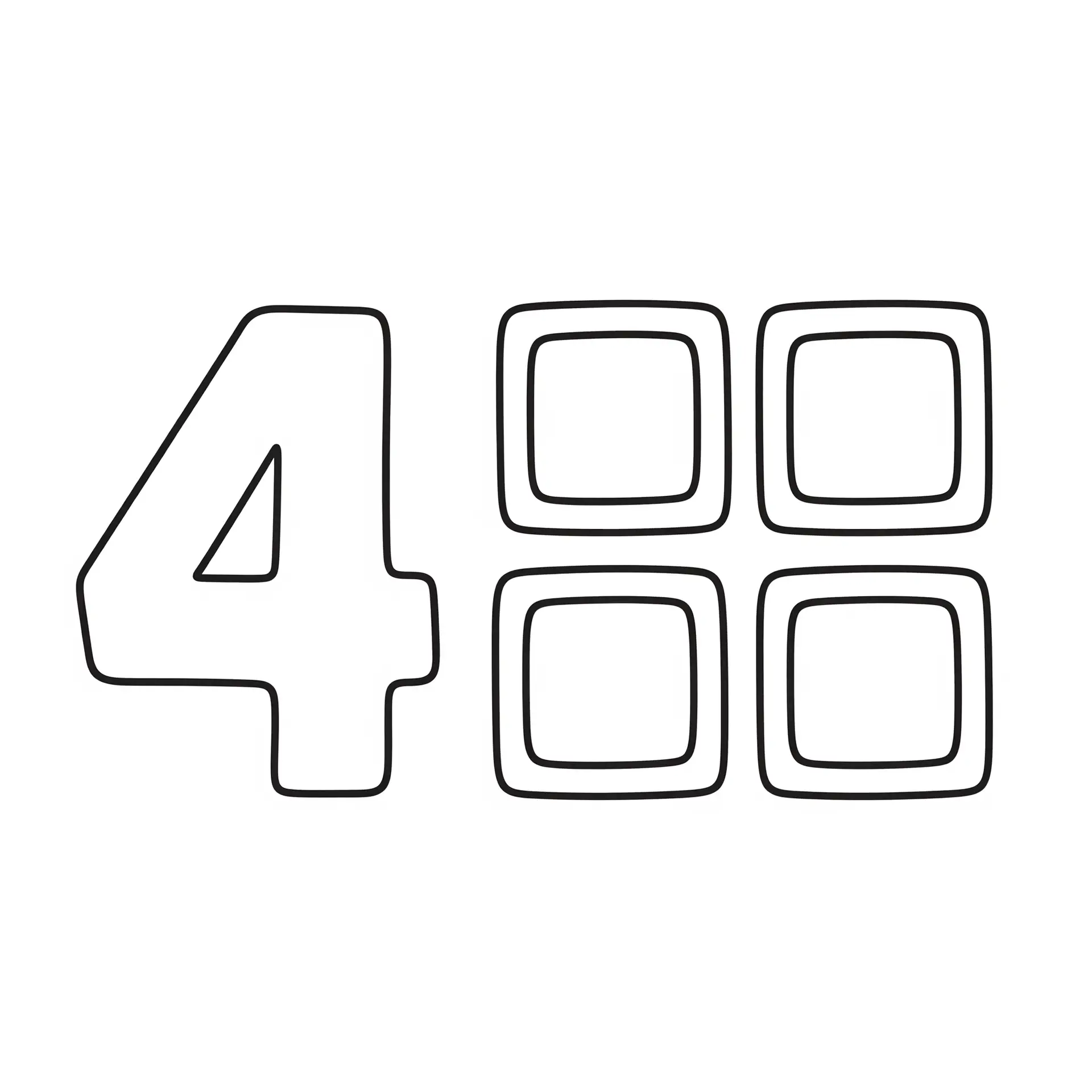 דף צביעה של המספר 4 וריבועים