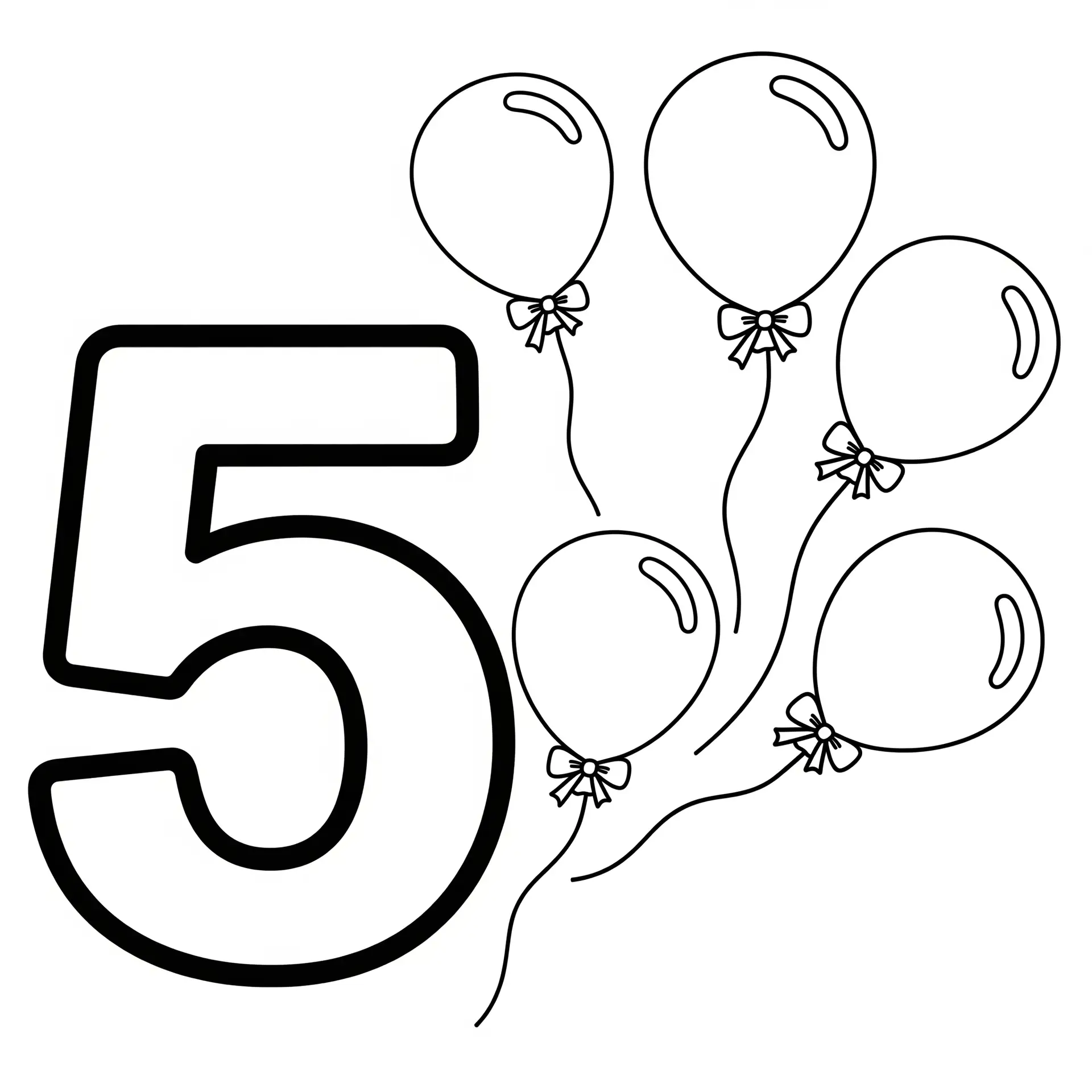 דף צביעה של המספר 5 ובלונים