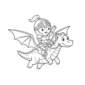 דף צביעה של אביר על דרקון להדפסה