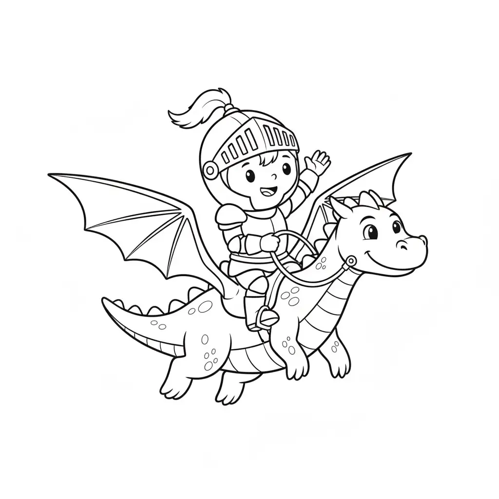 דף צביעה של אביר על דרקון להדפסה