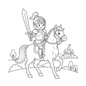 דף צביעה של אביר על סוס להדפסה