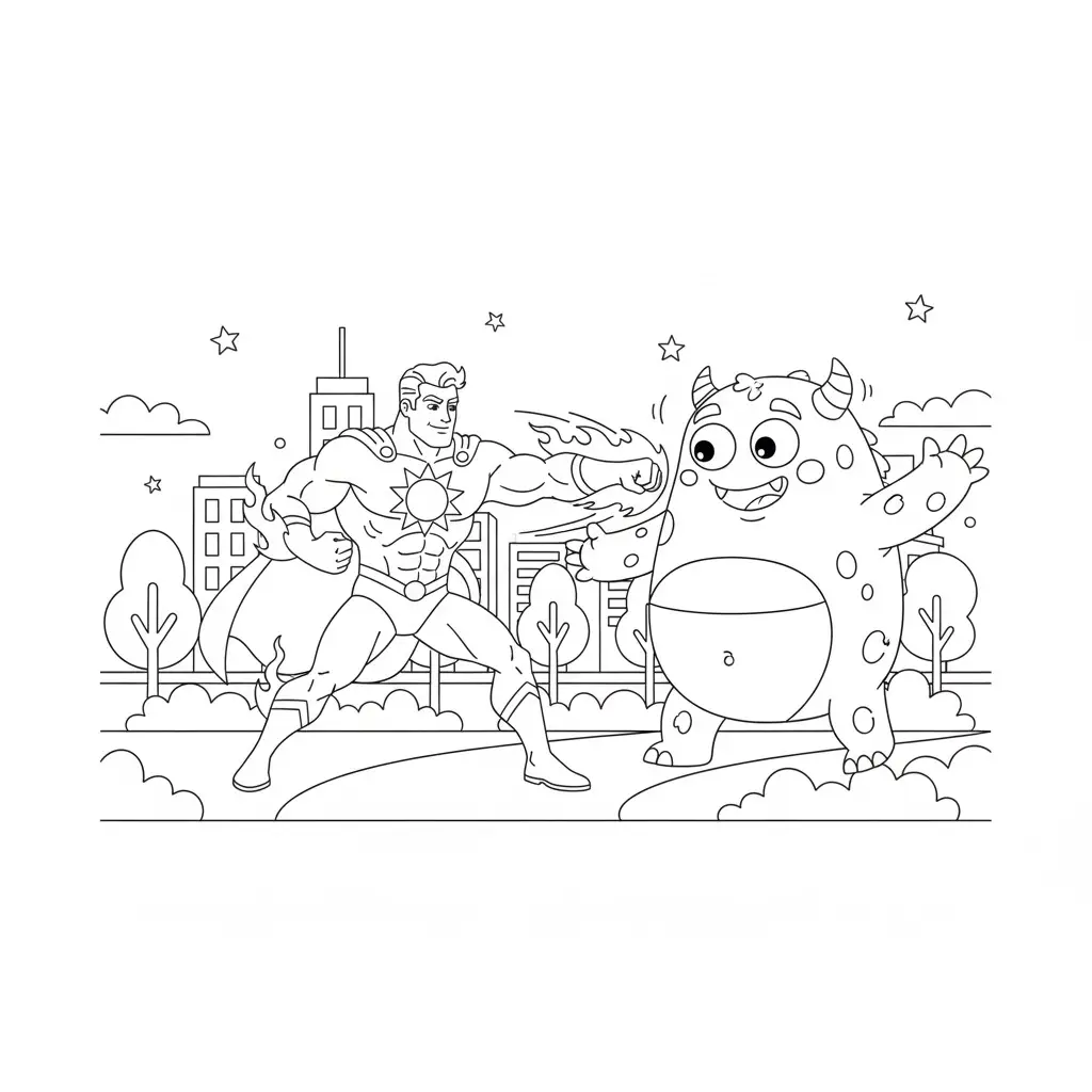 דף צביעה של גיבור על ומפלצת להדפסה