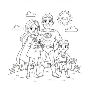 דף צביעה של משפחת גיבורי על להדפסה