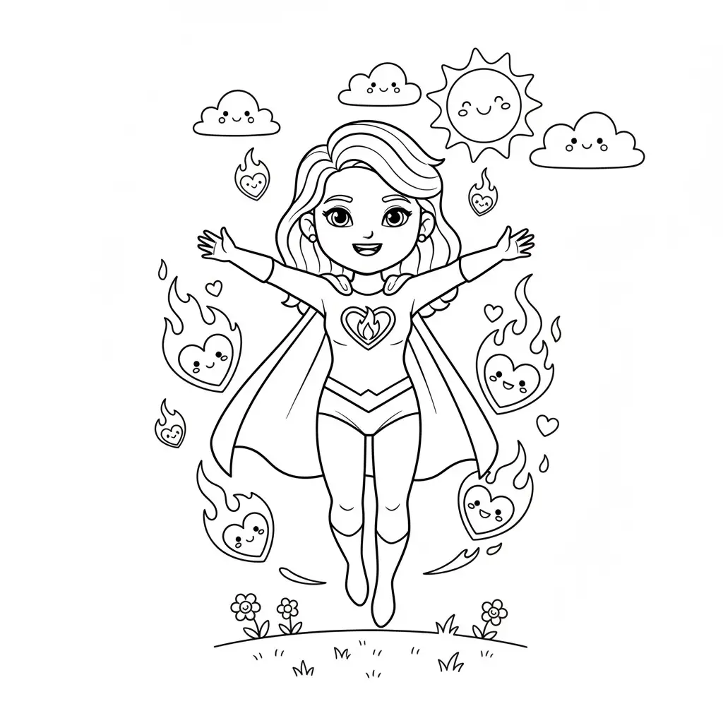 דף צביעה של גיבורת על אמא אש להדפסה