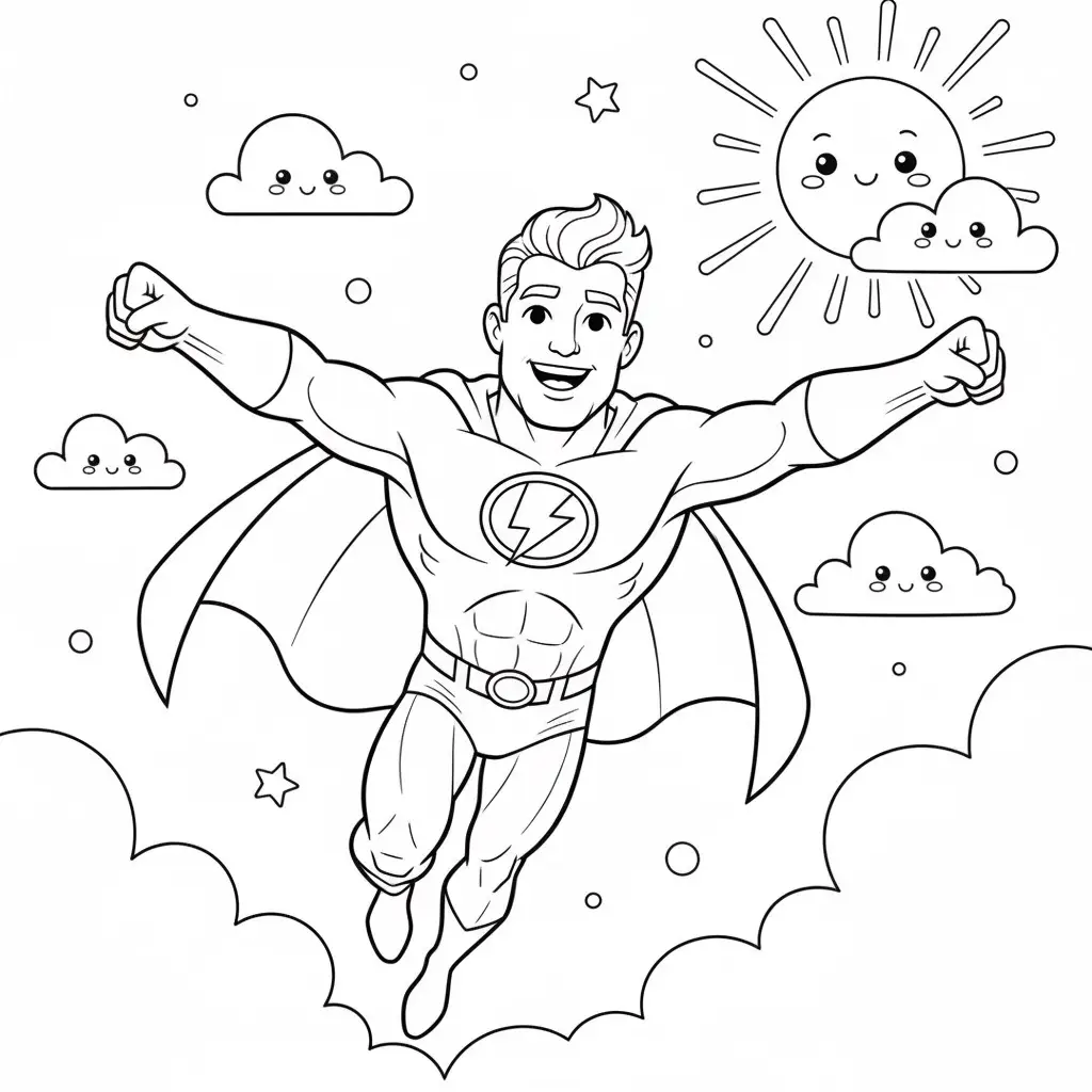 דף צביעה של גיבור על עף מתוך ענן להדפסה