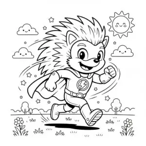 דף צביעה של קיפוד גיבור על להדפסה