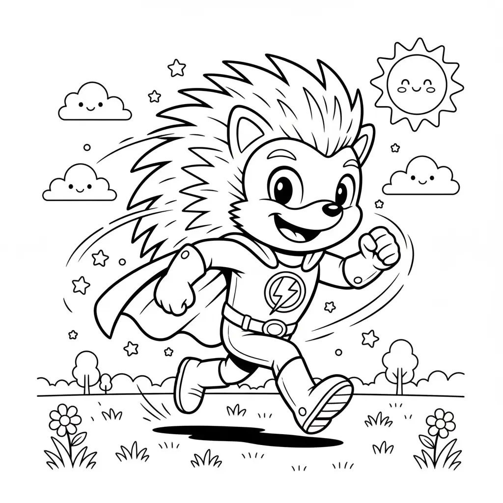 דף צביעה של קיפוד גיבור על להדפסה