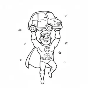 דף צביעה של גיבור על מציל מכונית להדפסה