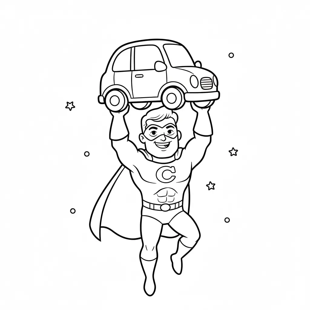 דף צביעה של גיבור על מציל מכונית להדפסה