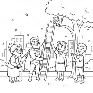 דף צביעה של גיבור מציל חתול להדפסה