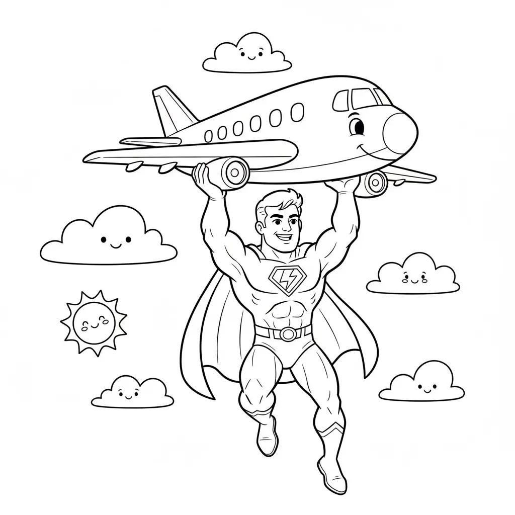 דף צביעה של גיבור על מציל מטוס להדפסה