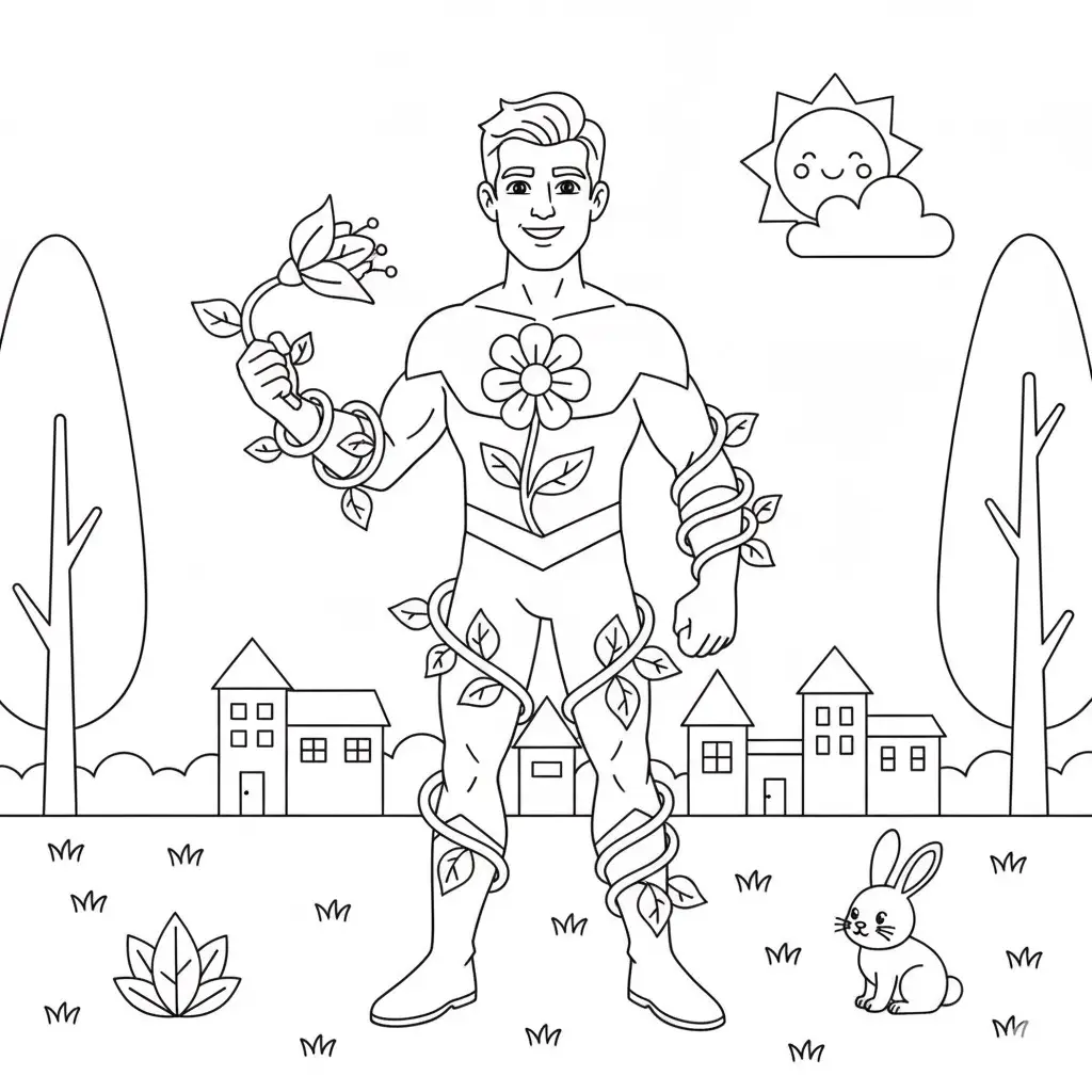 דף צביעה של גיבור על איש הצמחים להדפסה