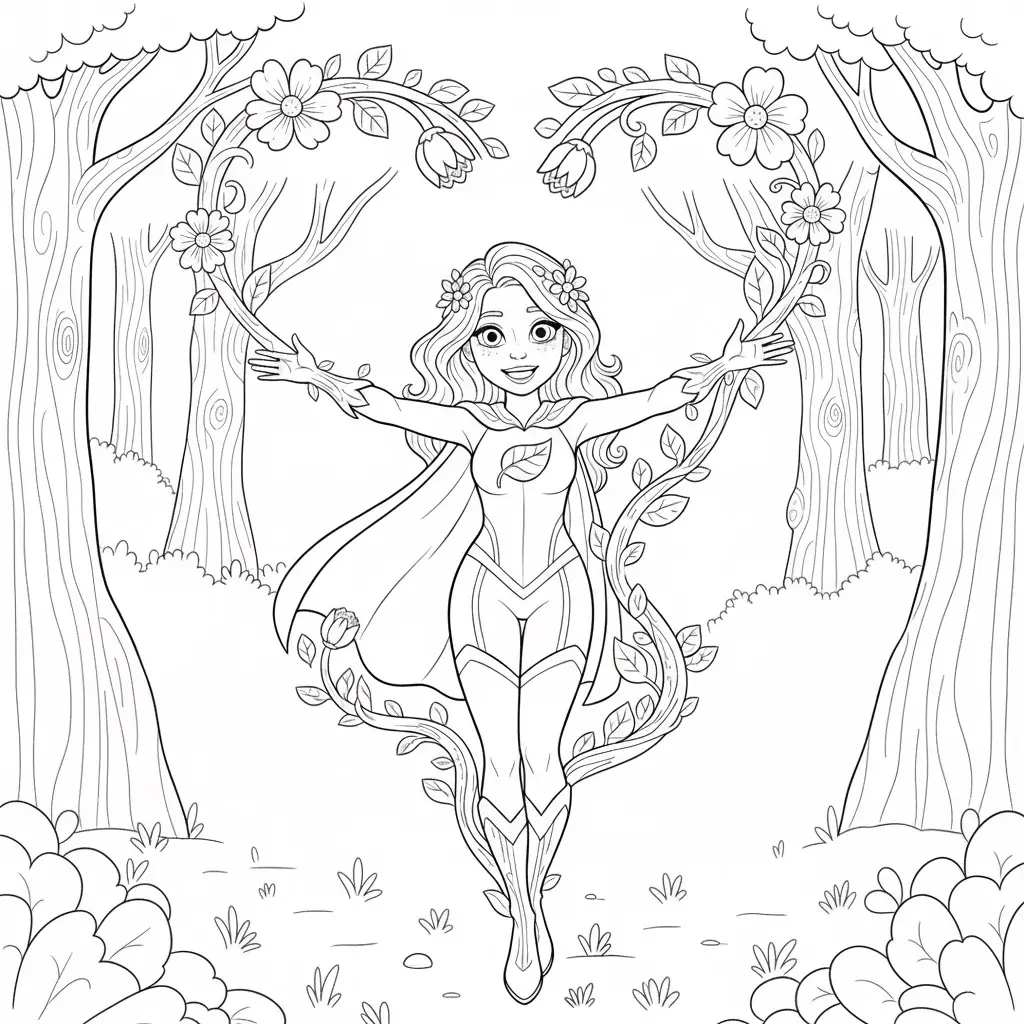 דף צביעה של גיבורת על אשת הצמחים להדפסה