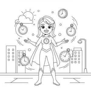 דף צביעה של גיבורת על אשת הזמן להדפסה