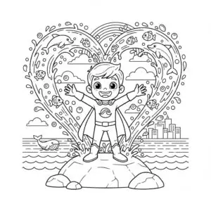 דף צביעה של גיבור על ילד המים להדפסה