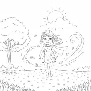 דף צביעה של גיבורת על ילדת הרוח להדפסה