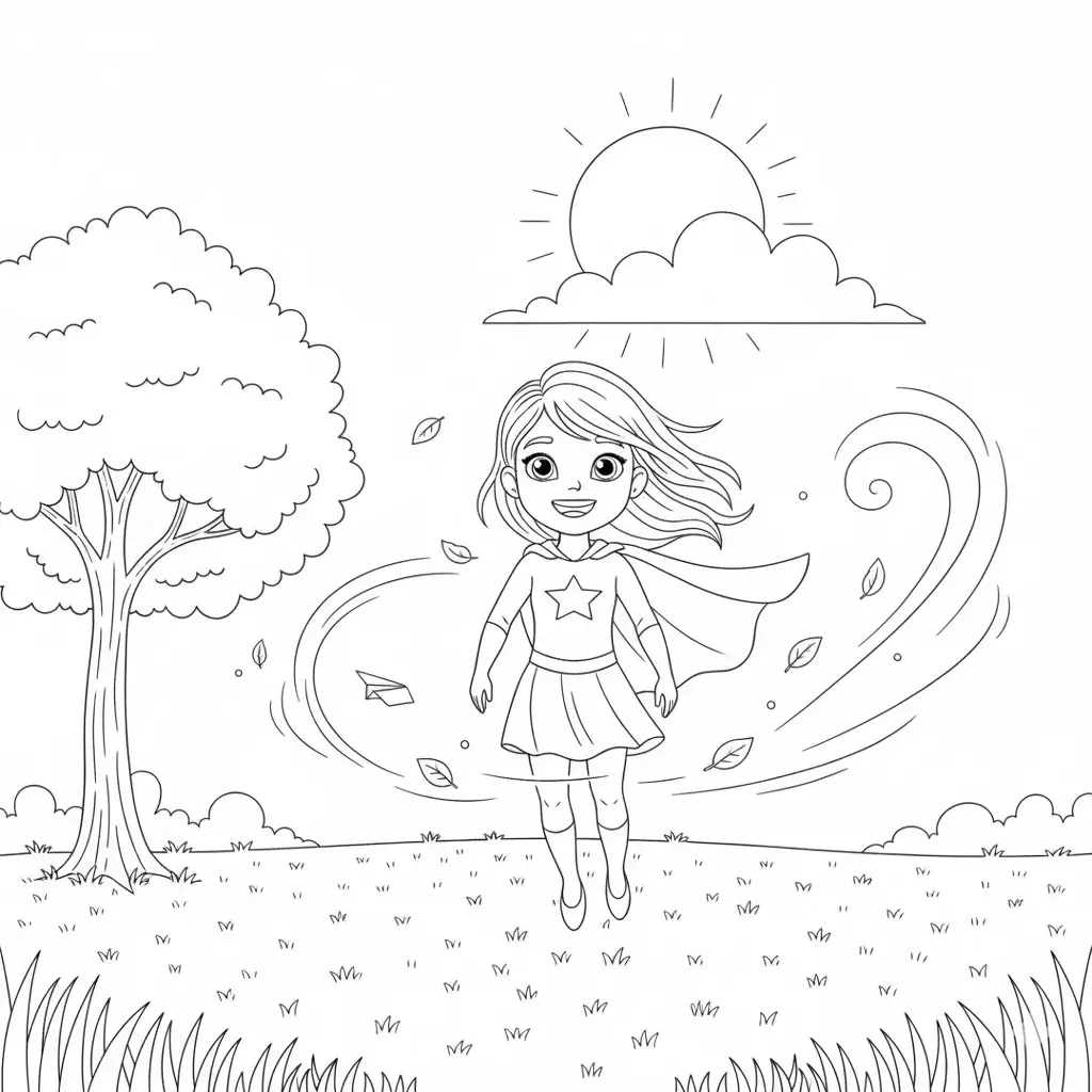 דף צביעה של גיבורת על ילדת הרוח להדפסה