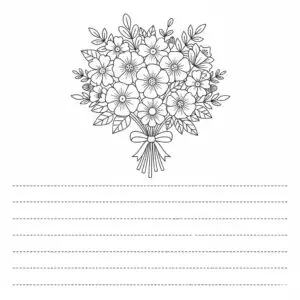 דף צביעה של כרטיס ברכה זר פרחים להדפסה