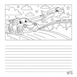 דף צביעה של כרטיס ברכה מכונית ומטוס להדפסה