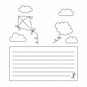 דף צביעה של כרטיס ברכה עפיפונים להדפסה