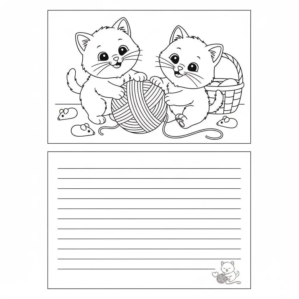 דף צביעה של כרטיס ברכה חתלתולים להדפסה