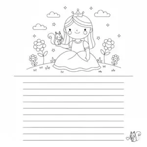 דף צביעה של כרטיס ברכה נסיכה להדפסה