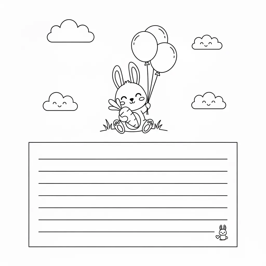 דף צביעה של כרטיס ברכה ארנבון להדפסה