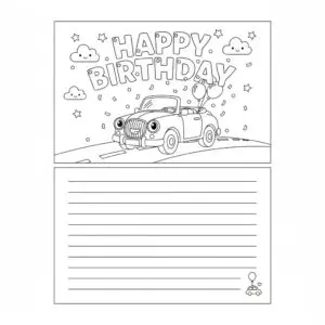 דף צביעה של כרטיס ברכה מכונית מרוץ להדפסה