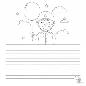 דף צביעה של כרטיס ברכה חייל ובלון להדפסה