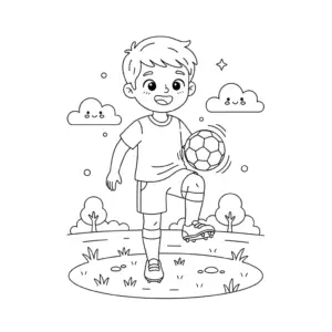 דף צביעה של ילד מקפיץ כדור על הברך להדפסה