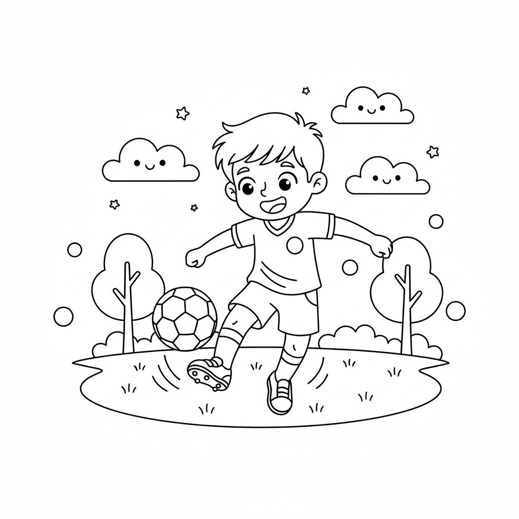 דף צביעה של ילד מקפיץ כדור להדפסה