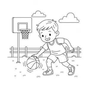 דף צביעה של ילד מכדרר כדור להדפסה