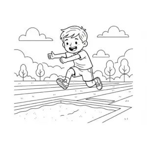 דף צביעה של ילד קופץ להדפסה