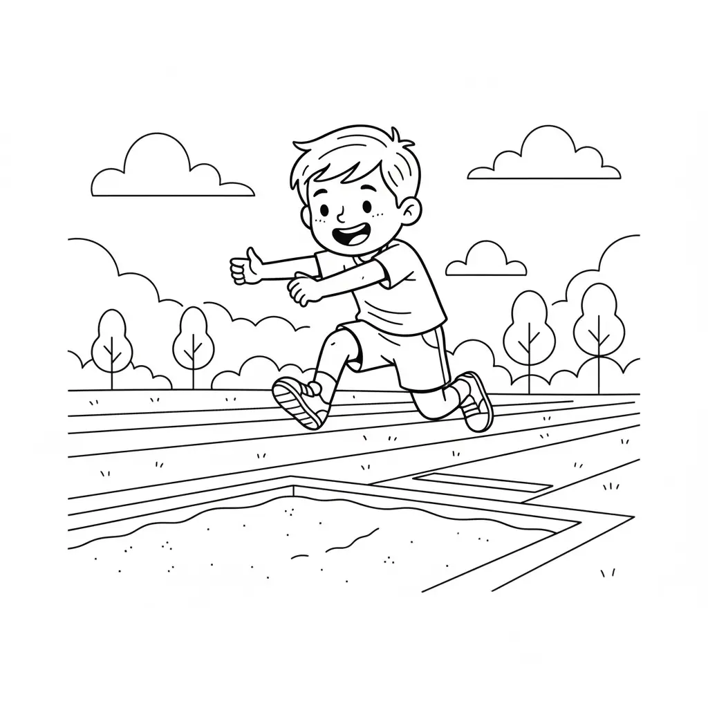 דף צביעה של ילד קופץ להדפסה