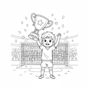 דף צביעה של ילד מניף גביע להדפסה