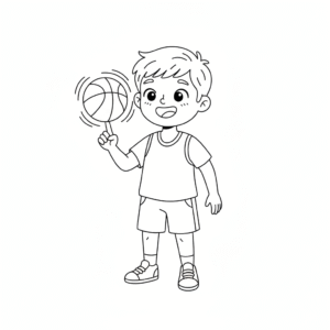 דף צביעה של ילד מסובב כדור על האצבע להדפסה