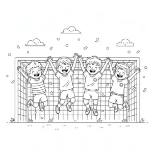 דף צביעה של קבוצת כדורגל חוגגת ניצחון להדפסה