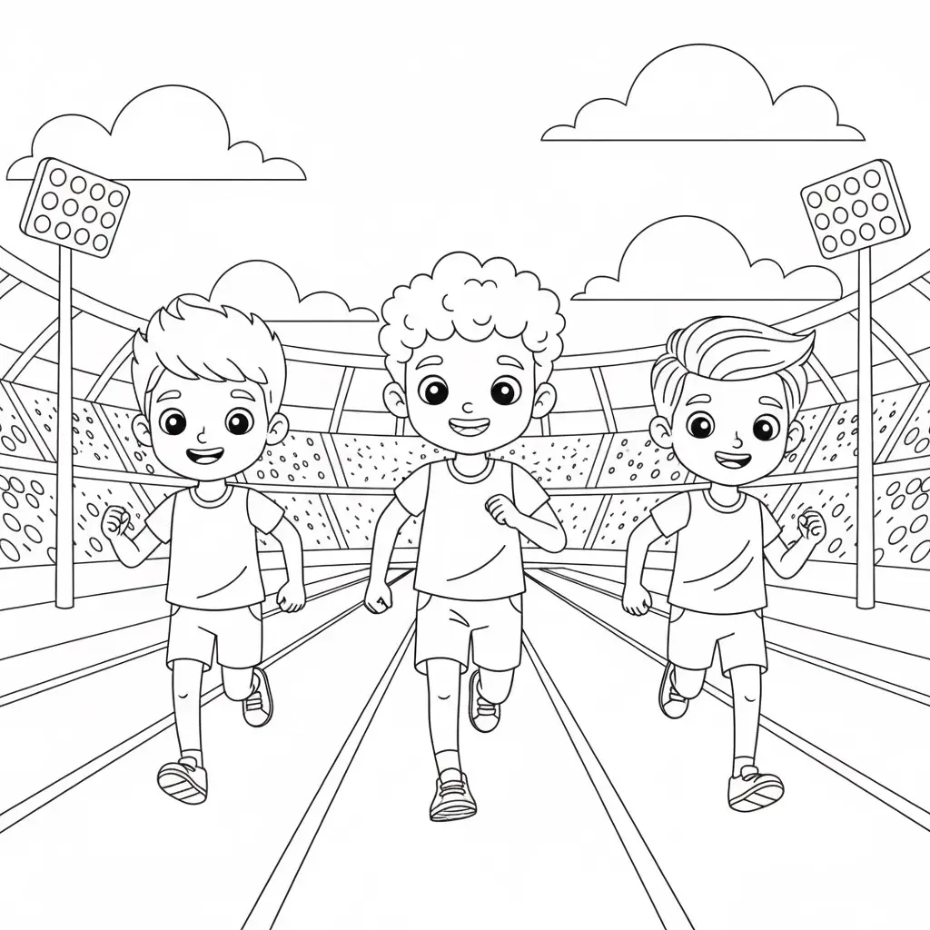 דף צביעה של ילדים בתחרות ריצה להדפסה