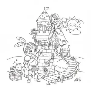 דף צביעה של אביר מציל נסיכה להדפסה