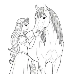 דף צביעה של נסיכה וסוס להדפסה