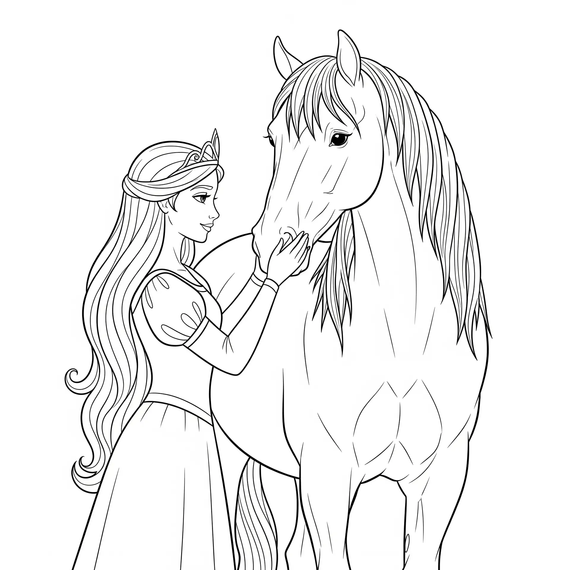 דף צביעה של נסיכה וסוס להדפסה