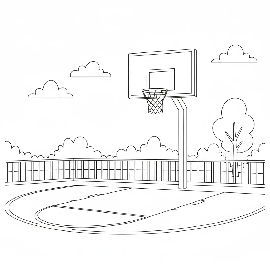 דף צביעה של מגרש כדורסל להדפסה