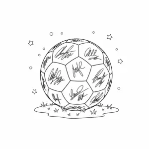 דף צביעה של כדורגל מלא חתימות להדפסה