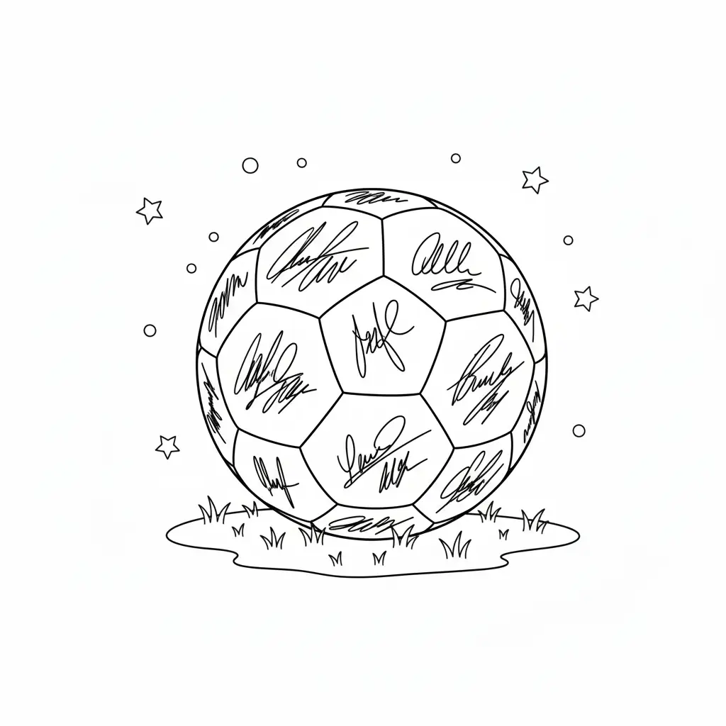 דף צביעה של כדורגל מלא חתימות להדפסה